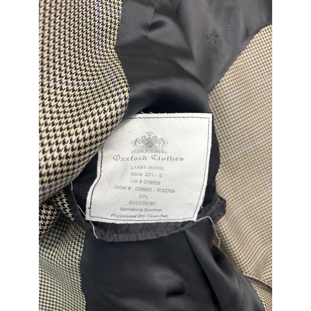 Oxxford‎ 48L Beige Black Houndstooth Silk Wool Blazer Jacket Sport Suit Coat USA